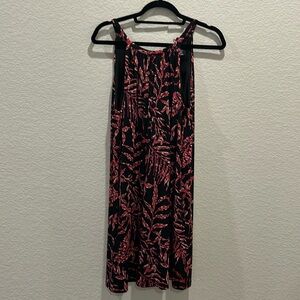 Nicole Miller, black and pink floral shift dress. Size medium.